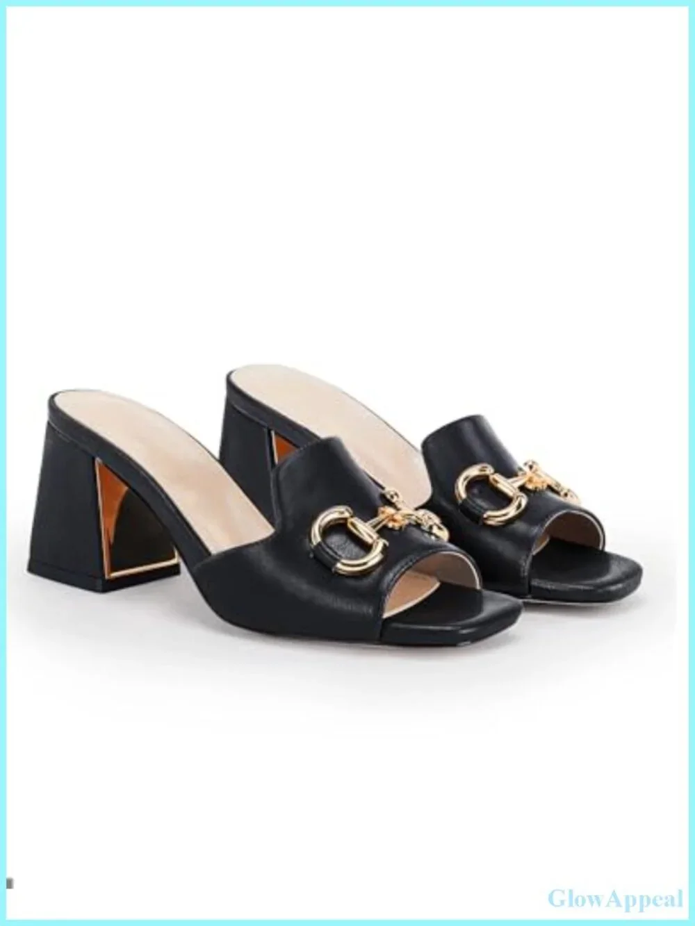 Women's Chunky Heel Mules Peep Toe Slide Sandals Metal Chain Slip On Comfort